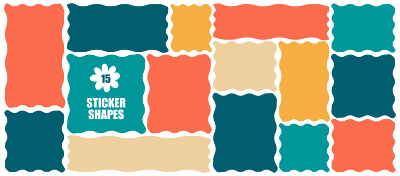 Wavy edge rectangle and square with zig zag and wavy corners. Paper frames for notes or stikers. Square box for bunners or messages. Postcard template design.