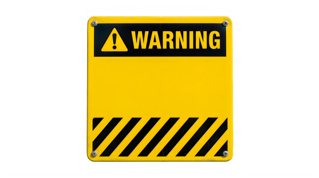 Blank yellow warning sign with copy space isolated on transparent background
