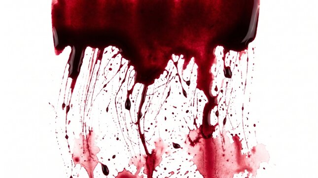 Red Watercolor Blood Dripping With Streaks And Spatter On White Background
