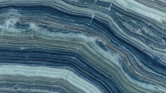 Blue and grey marble texture with wavy veins and layered mineral patterns, close-up view