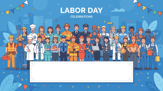 Happy Labor Day Celebration with Diverse Workers and Essential Professions 003