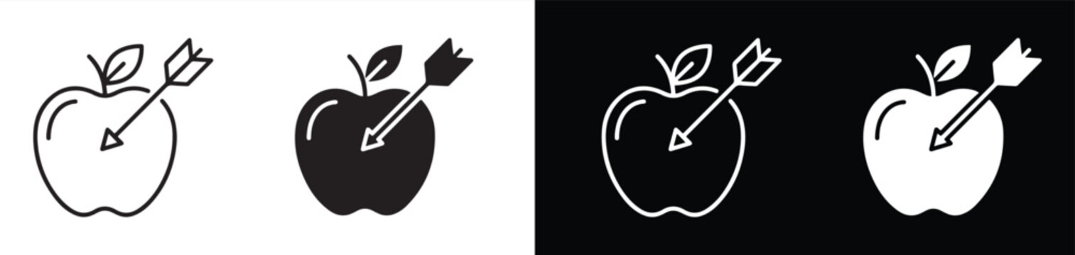 Cartoon Apple Targeted by Arrows with Different Line Styles and Background Variations for Design Projects