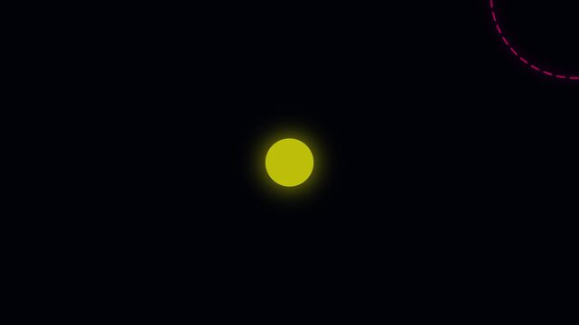 Minimalist motion of expanding concentric dashed circles around a glowing yellow core animation 4k motion abstract