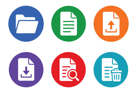 File and document management flat design vector icons for digital workflow.