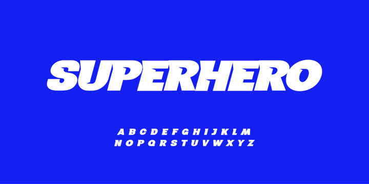Superhero heavy font, bold thick italic letters, dynamic alphabet for speed car racing logo and headline, automotive typography, sport game design. Vector typographic design.