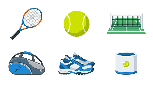 Flat vector tennis equipment icons set