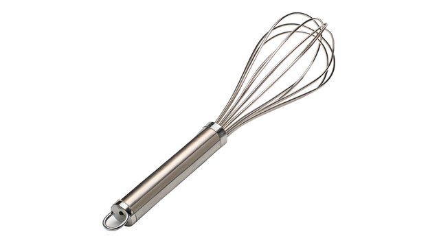 Stainless steel kitchen wire whisk tool baking cooking hardware isolated on white background