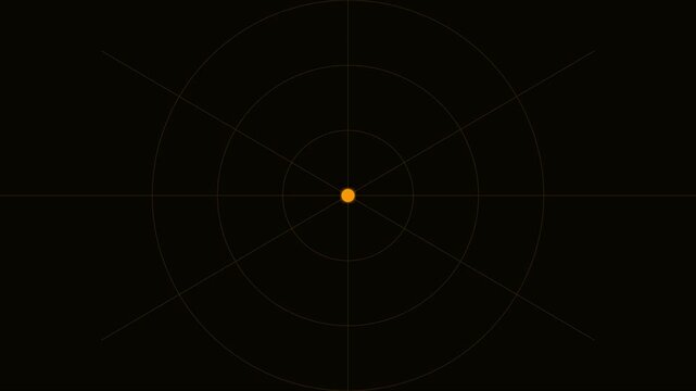 Minimalist radar target interface with pulsing orange center point and concentric grid lines for technology and navigation visuals animation 4k