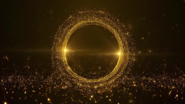 Golden Ring Animation with Particles and Light Flares During Celebration Event