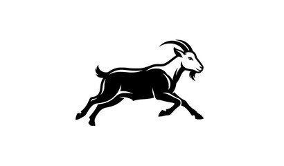 Fototapeta premium Running Goat Black White Silhouette Animal Logo Vector