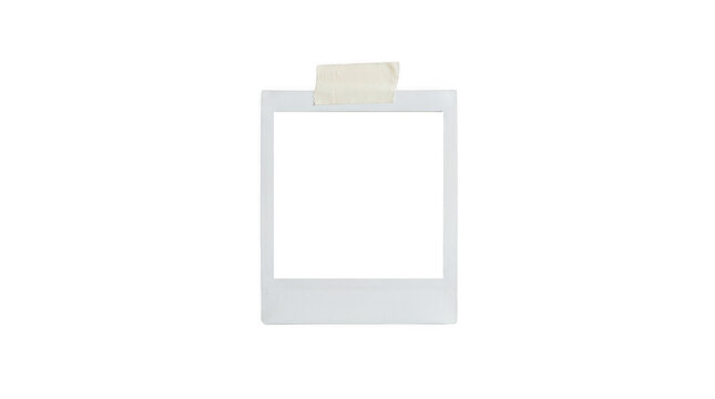 Empty vintage polaroid photo frame with adhesive tape isolated on transparent background