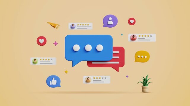 3D Customer Feedback with Random Rating Icons. Customer Service Satisfaction, Open Customer Opinion for Product and Services, 5 Star Rating,  Experience Review or Evaluation Concept. 3D Video