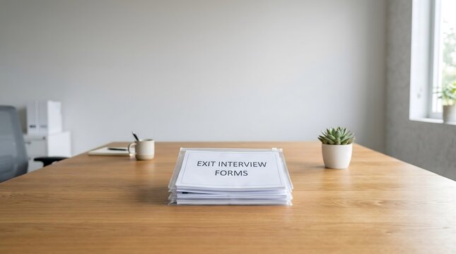 Professional Exit Interview Forms Placed on Office Desk for Resignation