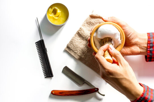 Instruments male hairdresser barbershop top view