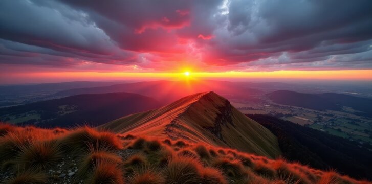 Mam Tor sunrise, dramatic sky, Peak District landscape, terrain, path, Peak District