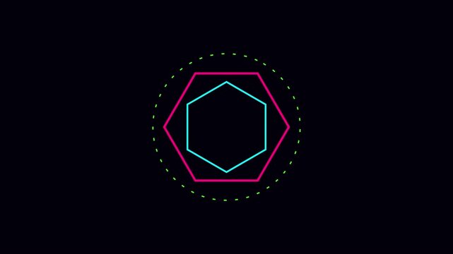 Neon hexagon abstract motion with pulsing geometric lines for digital backgrounds and tech interfaces animation 4k