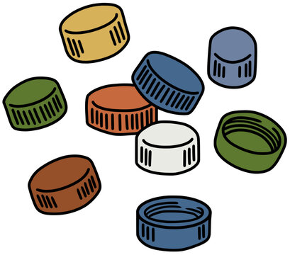 Colorful plastic bottle caps vector set for recycling and zero waste campaign illustration