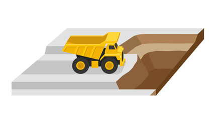 Naklejka premium Isometric yellow dump truck in a mining excavation site