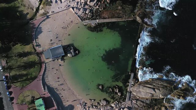 beautiful top down shot of a tidal natural pool in Cape Town South Africa Camps Bay Drone Aerial