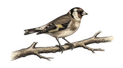 Fototapeta premium Corporate of a Detailed Monochromatic Finch Bird Perched on a Twig Branch for Professional Use with high quality professional line art symbols for modern creative design and digital branding projects