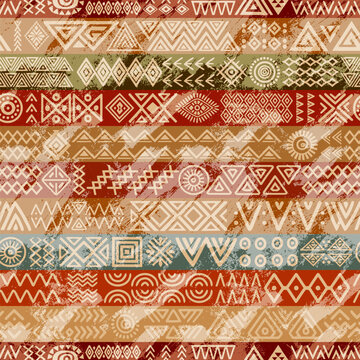 Seamless ethnic pattern, geometric hand-made ornament, ethnic background, vector design
