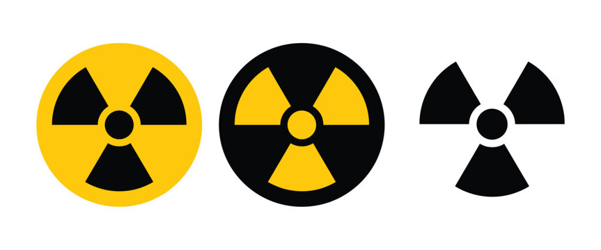 Radiation warning symbol vector icon collection with yellow and black radioactive hazard signs. Concept of nuclear energy, danger, safety, caution and modern vector design.