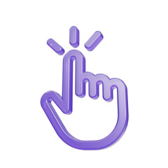 Fototapeta premium Purple 3d outline hand cursor icon clicking on white background