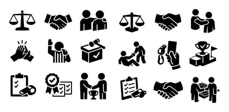 Fair play and sportsmanship icon set with sportsmanship sign fair decision and clean competition for marketing design in isometric style