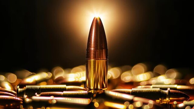 Focus on a bullet surrounded by other bullets in dark setting