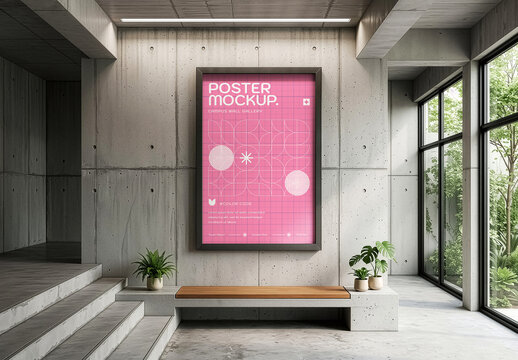 Campus Interior Poster Mockup With Vertical Art Frame
