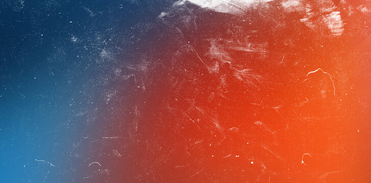 Blue red abstract gradient background with white scratches and dust particles for grunge vintage design overlays and energetic graphic concepts.