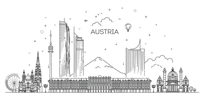 Vienna, Austria architecture line skyline illustration