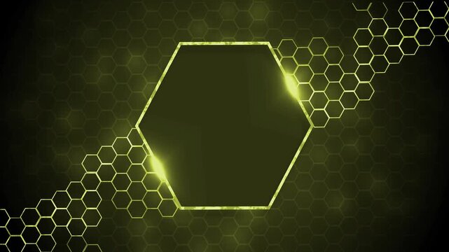 Abstract background with glowing hexagon frame and honeycomb pattern animation