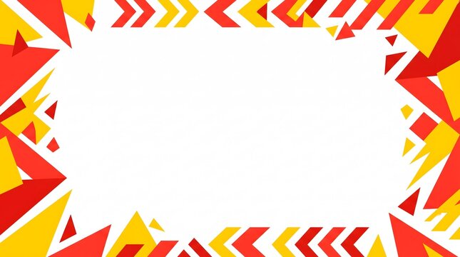 Dynamic Geometric Frame Featuring Vibrant Red and Yellow Sharp Triangular Patterns and Directional Arrow Motifs for Creative Graphic Design