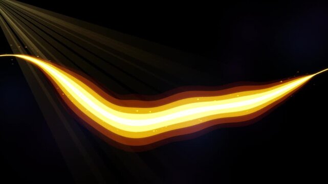 Golden light wave surging across a dark background with dramatic glowing rays and shining stellar dust particles.