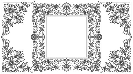 Obraz premium Ornamental frame decorated with detailed floral carvings and classical scrollwork in monochrome style.