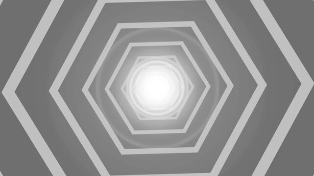 Abstract hexagon tunnel with glowing light in the center and a modern futuristic look animation