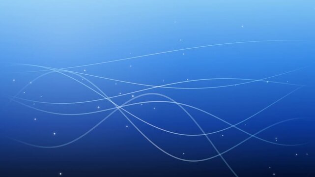 Smooth blue gradient background featuring flowing white wave lines and delicate particle dots.