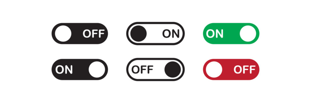 On and off button icon set in clean minimal vector style. Toggle switch symbol isolated on  white background. power switches and shutdown symbols. eps10