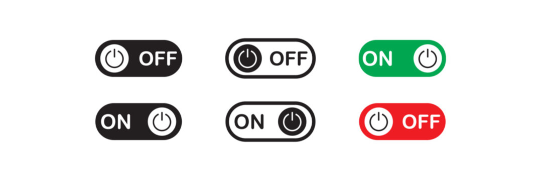 On and off button icon set in clean minimal vector style. Toggle switch symbol isolated on  white background. power switches and shutdown symbols. eps10