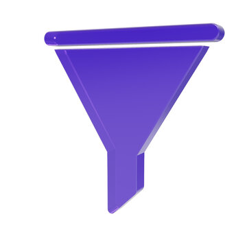 Purple 3D glass funnel filter sort refine icon isolated PNG