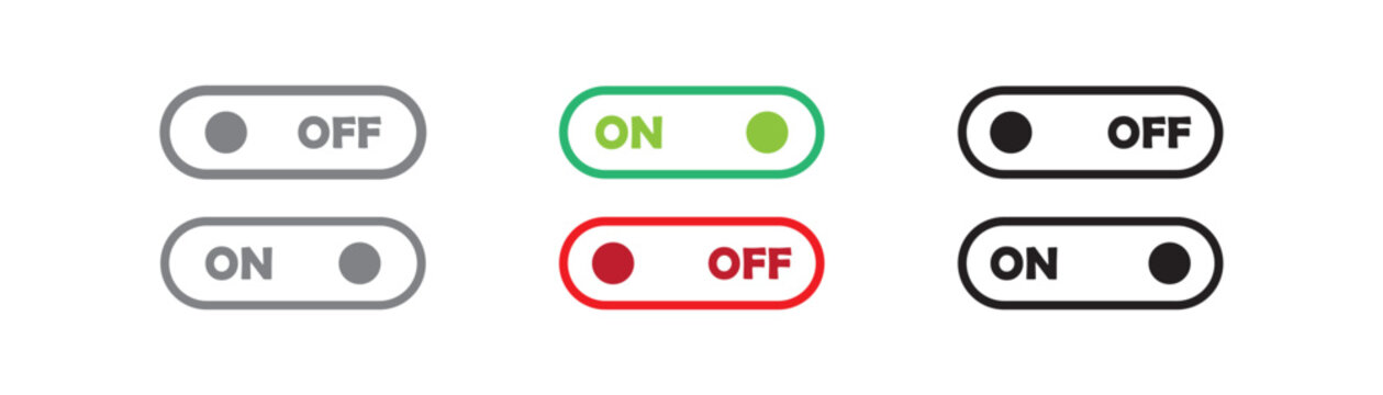 On and off button icon set in clean minimal vector style. Toggle switch symbol isolated on  white background. power switches and shutdown symbols. eps10