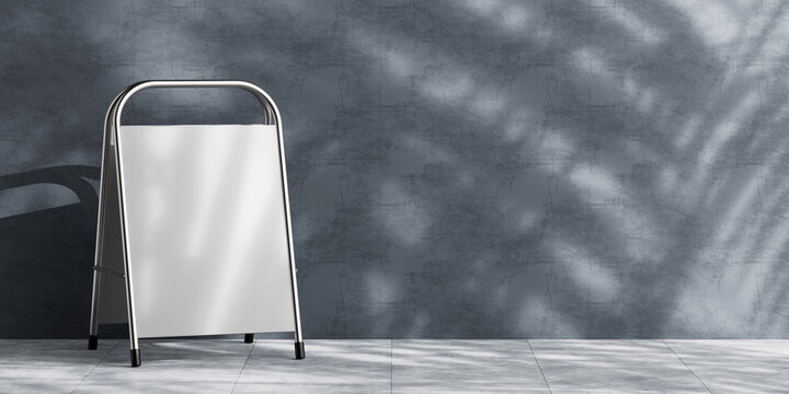 Blank Advertising, Signage, Mockup, Promotion And Copy Space Concept. White A-Frame Signboard On Gray. 3d Rendering