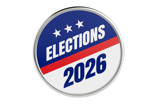 Election 2026, Voting, Democracy, Political Campaign, Civic Participation And Patriotic Badge Concept. Election Badge With Stars And Stripes On White Background. 3d Rendering