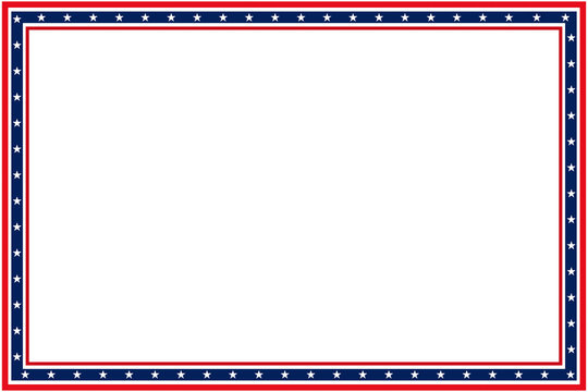 American Patriotic Border, Stars, Red White Blue Frame And Blank Space Concept. Decorative Election Style Frame On White Background. 3d Rendering