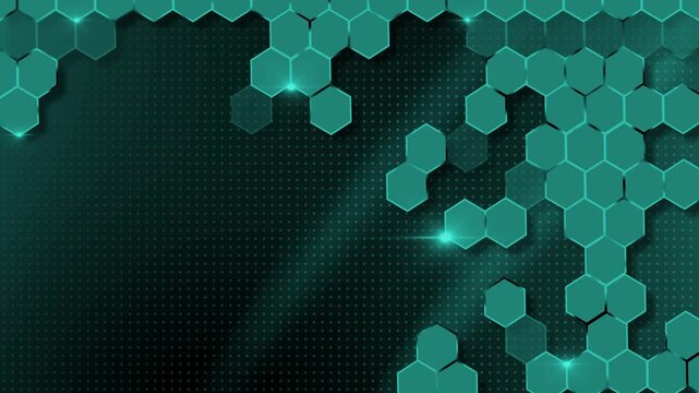 Abstract background with glowing hexagon shapes dotted texture and futuristic digital design animation