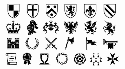 Collection of vintage heraldic symbols and emblems. © sally