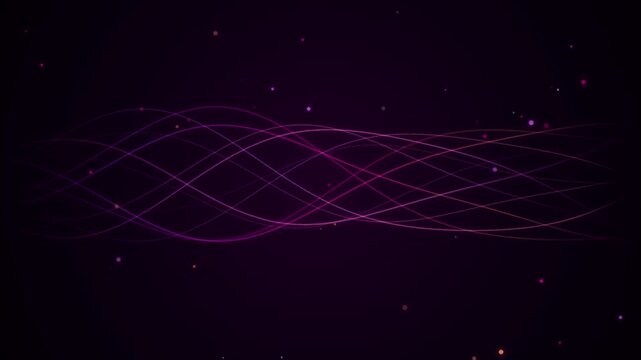 Interwoven glowing strands form a complex network pattern against a deep purple dark field.