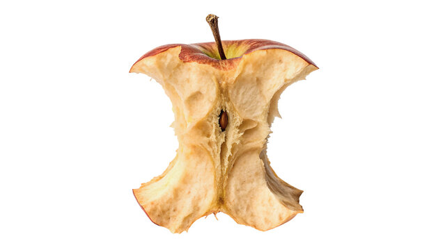 An eaten apple core with remaining seeds organic waste isolated on transparent background