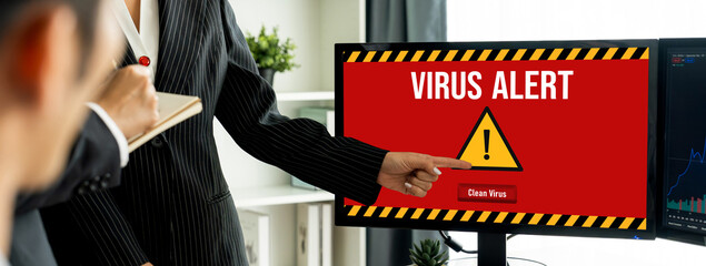Virus warning alert on computer screen detected brisk cyber threat , hacker, computer virus and malware © InfiniteFlow